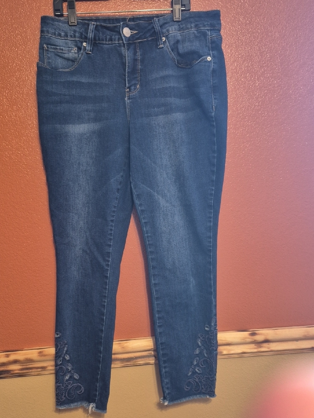 Royalty For Me Dark Blue Embroidered Ankle Capris.